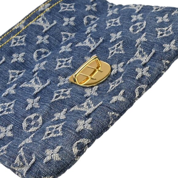 Louis Vuitton Blue Monogram Denim Pochette Plat Clutch Bag M95007 TH1026 166107 - Picture 5 of 9